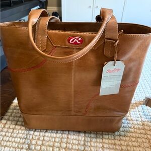 Rawlings Brown Leather Tote with Red Stitching